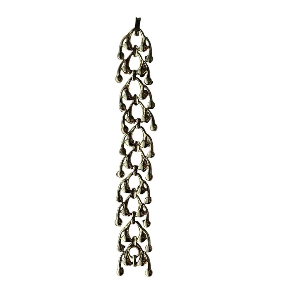 Vintage Garnet Chip and Gold Tone Link Bracelet - Missing 2 garnet chips